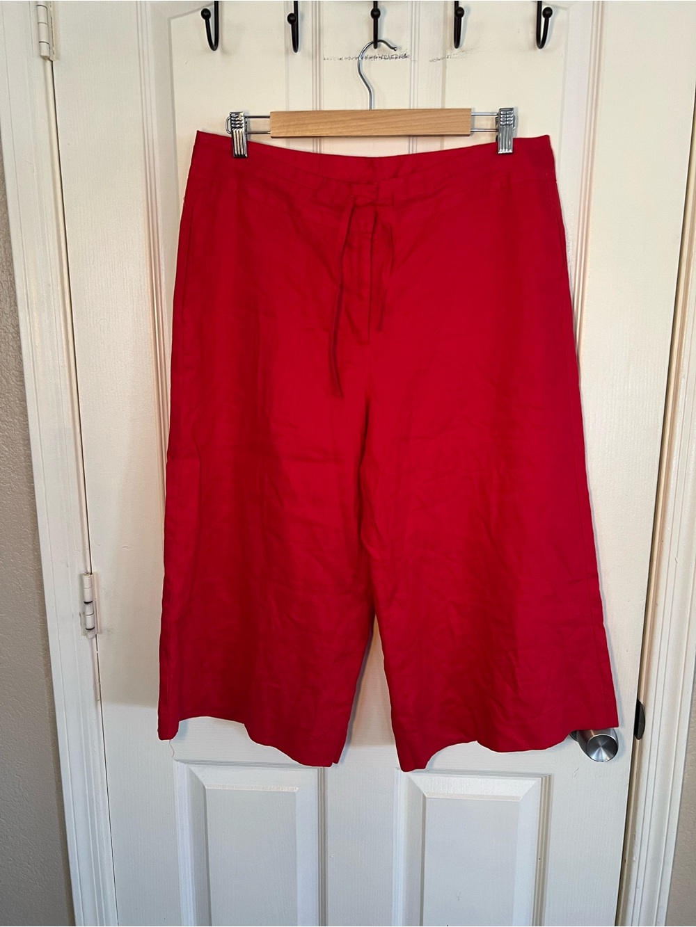 Mandarin Blue Red 100% Linen Wide Leg Capri Pants Size 12 NWT